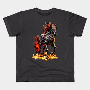 Armored Mechanical Fire Horse Gothic Fantasy Design Kids T-Shirt